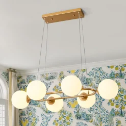 Brass Frosted White Glass Bubble Oval Ring Island Chandelier
