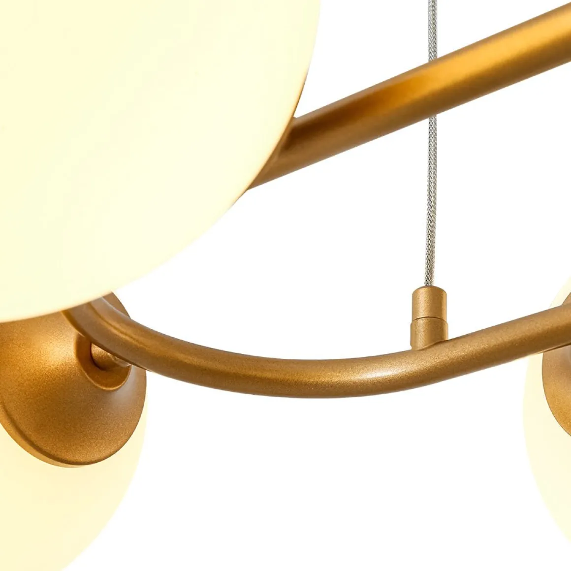 Brass Frosted White Glass Bubble Oval Ring Island Chandelier