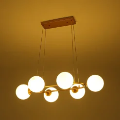Brass Frosted White Glass Bubble Oval Ring Island Chandelier