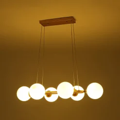 Brass Frosted White Glass Bubble Oval Ring Island Chandelier