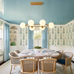 Brass Frosted White Glass Bubble Oval Ring Island Chandelier