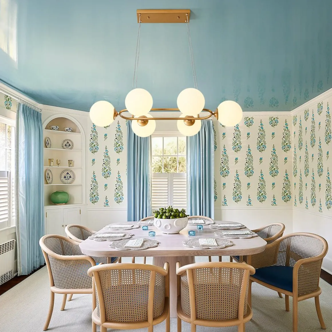 Brass Frosted White Glass Bubble Oval Ring Island Chandelier