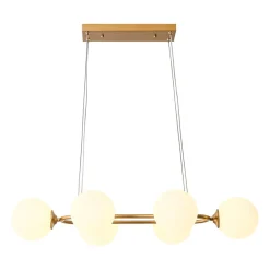 Brass Frosted White Glass Bubble Oval Ring Island Chandelier