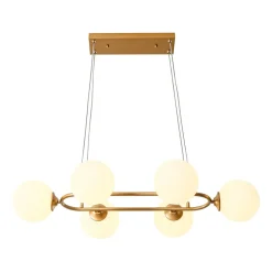 Brass Frosted White Glass Bubble Oval Ring Island Chandelier