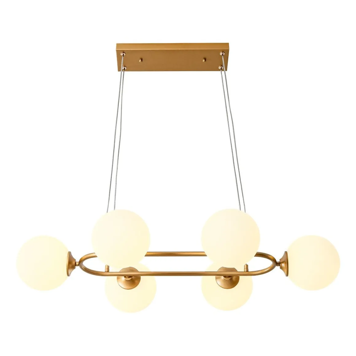 Brass Frosted White Glass Bubble Oval Ring Island Chandelier