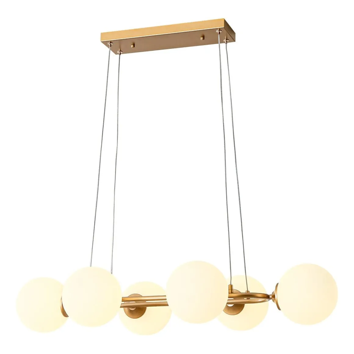 Brass Frosted White Glass Bubble Oval Ring Island Chandelier