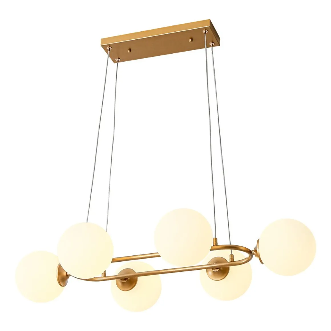 Brass Frosted White Glass Bubble Oval Ring Island Chandelier