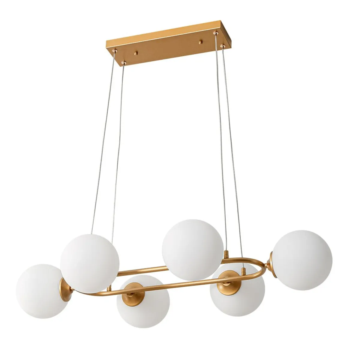 Brass Frosted White Glass Bubble Oval Ring Island Chandelier
