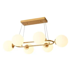 Brass Frosted White Glass Bubble Oval Ring Island Chandelier