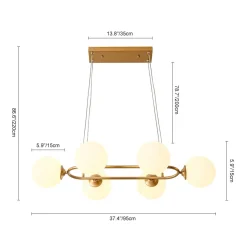 Brass Frosted White Glass Bubble Oval Ring Island Chandelier