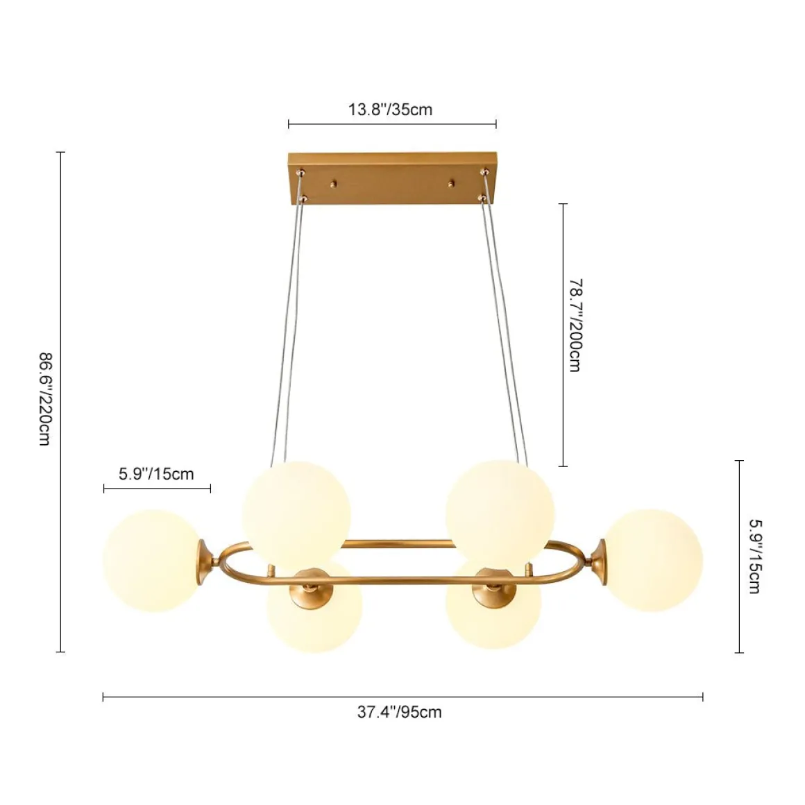 Brass Frosted White Glass Bubble Oval Ring Island Chandelier