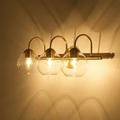 Brass Goose Arm Glass Globe 3-Light Vanity Wall Sconce