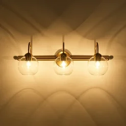 Brass Goose Arm Glass Globe 3-Light Vanity Wall Sconce