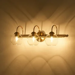 Brass Goose Arm Glass Globe 3-Light Vanity Wall Sconce