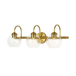 Brass Goose Arm Glass Globe 3-Light Vanity Wall Sconce