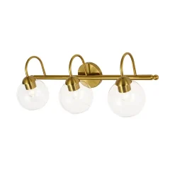 Brass Goose Arm Glass Globe 3-Light Vanity Wall Sconce