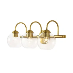 Brass Goose Arm Glass Globe 3-Light Vanity Wall Sconce