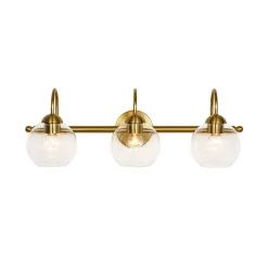 Brass Goose Arm Glass Globe 3-Light Vanity Wall Sconce