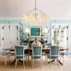 Brass Halo Ribbed Glass Globe Bubble Ring Chandelier