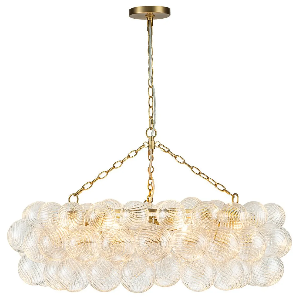 Brass Halo Ribbed Glass Globe Bubble Ring Chandelier