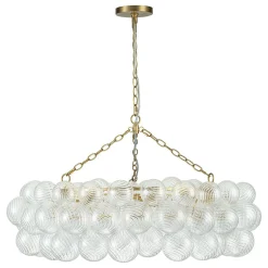 Brass Halo Ribbed Glass Globe Bubble Ring Chandelier