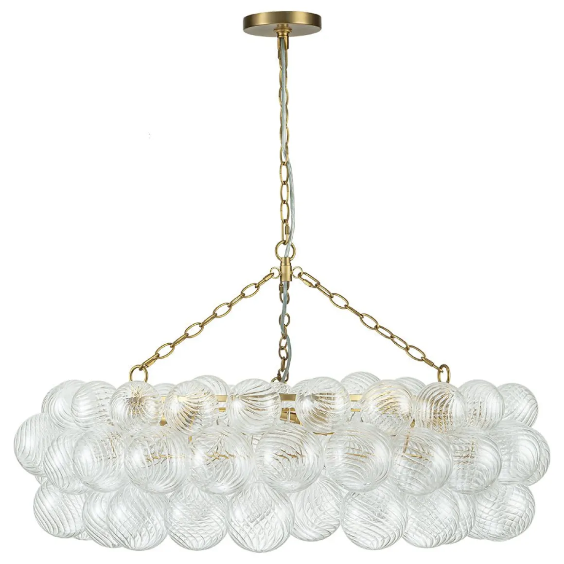 Brass Halo Ribbed Glass Globe Bubble Ring Chandelier