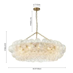 Brass Halo Ribbed Glass Globe Bubble Ring Chandelier