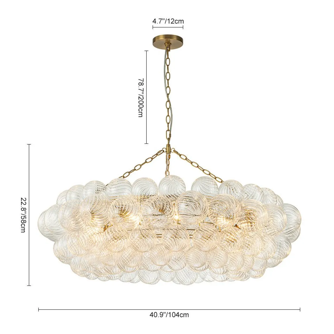 Brass Halo Ribbed Glass Globe Bubble Ring Chandelier