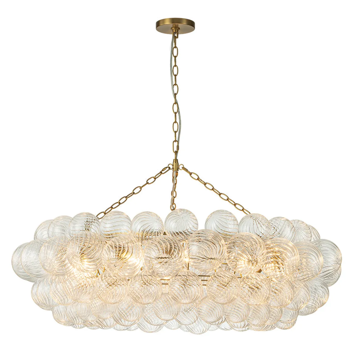 Brass Halo Ribbed Glass Globe Bubble Ring Chandelier