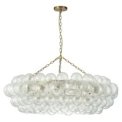 Brass Halo Ribbed Glass Globe Bubble Ring Chandelier