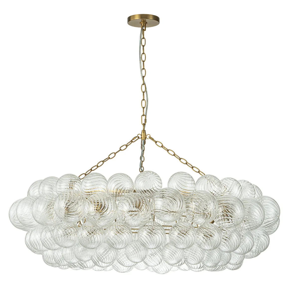 Brass Halo Ribbed Glass Globe Bubble Ring Chandelier