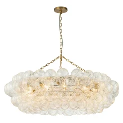 Brass Halo Ribbed Glass Globe Bubble Ring Chandelier