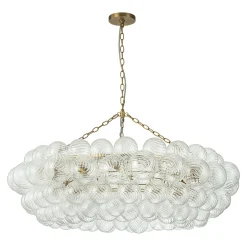 Brass Halo Ribbed Glass Globe Bubble Ring Chandelier