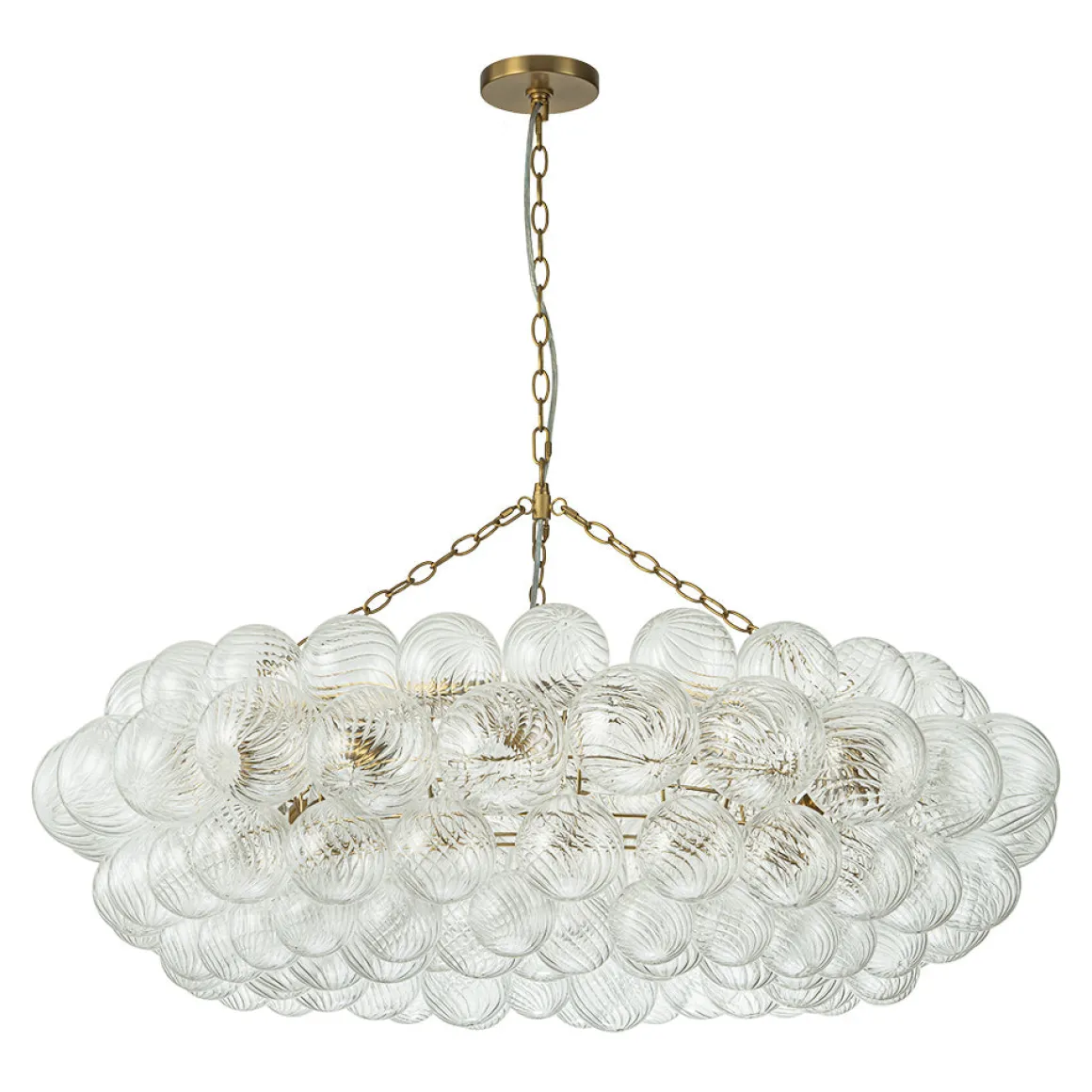 Brass Halo Ribbed Glass Globe Bubble Ring Chandelier