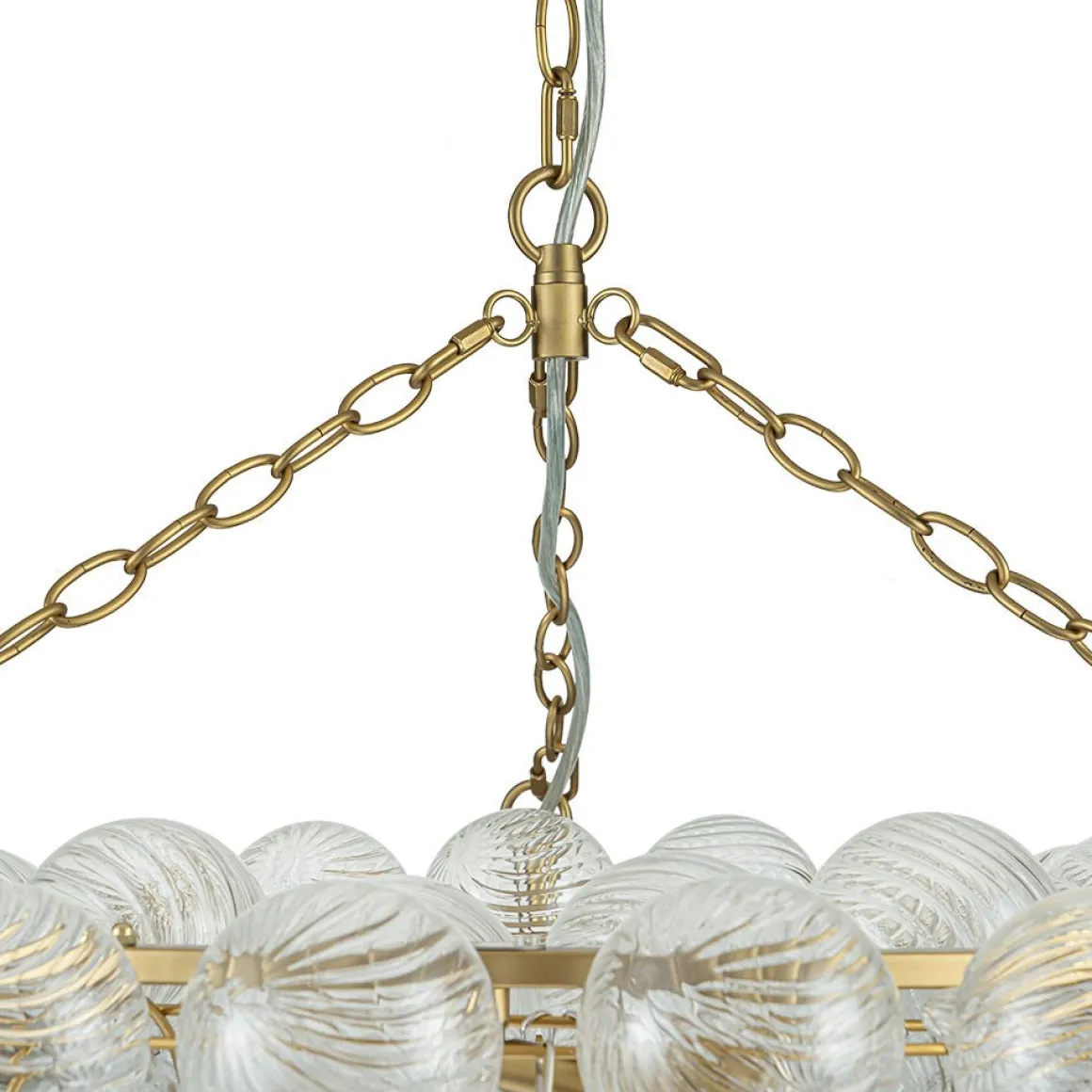 Brass Halo Ribbed Glass Globe Bubble Ring Chandelier