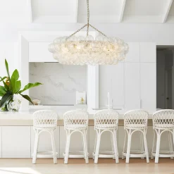 Brass Halo Ribbed Glass Globe Bubble Ring Chandelier