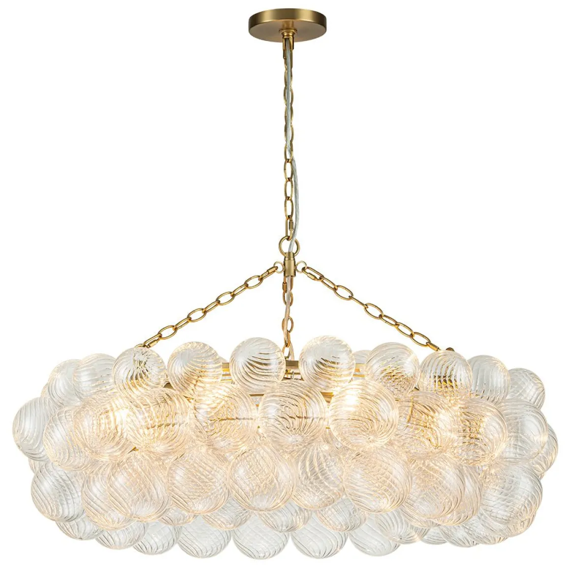 Brass Halo Ribbed Glass Globe Bubble Ring Chandelier