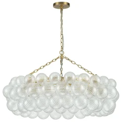 Brass Halo Ribbed Glass Globe Bubble Ring Chandelier