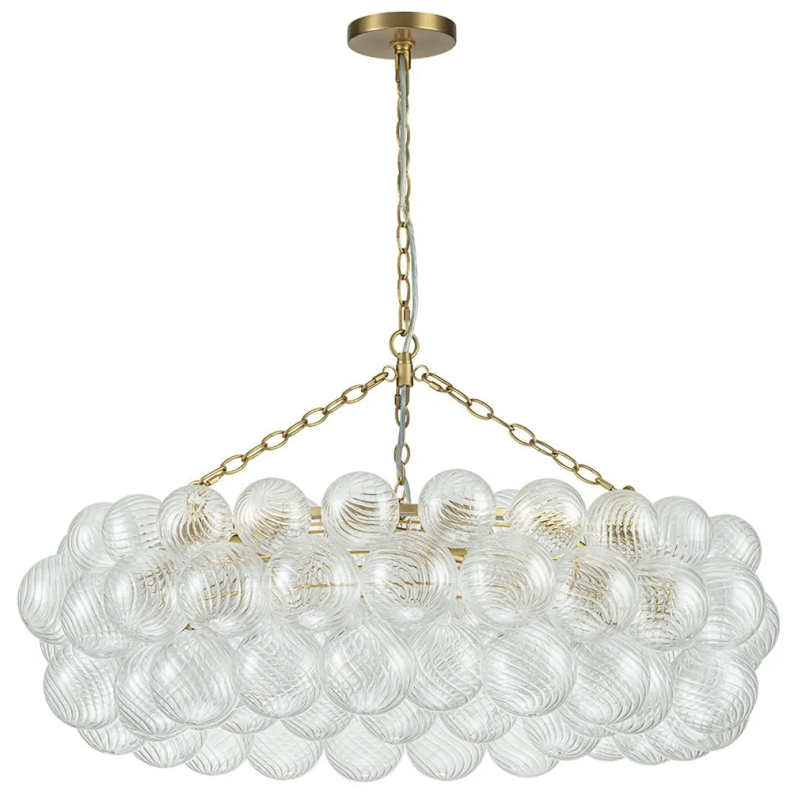 Brass Halo Ribbed Glass Globe Bubble Ring Chandelier