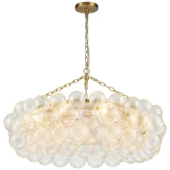 Brass Halo Ribbed Glass Globe Bubble Ring Chandelier