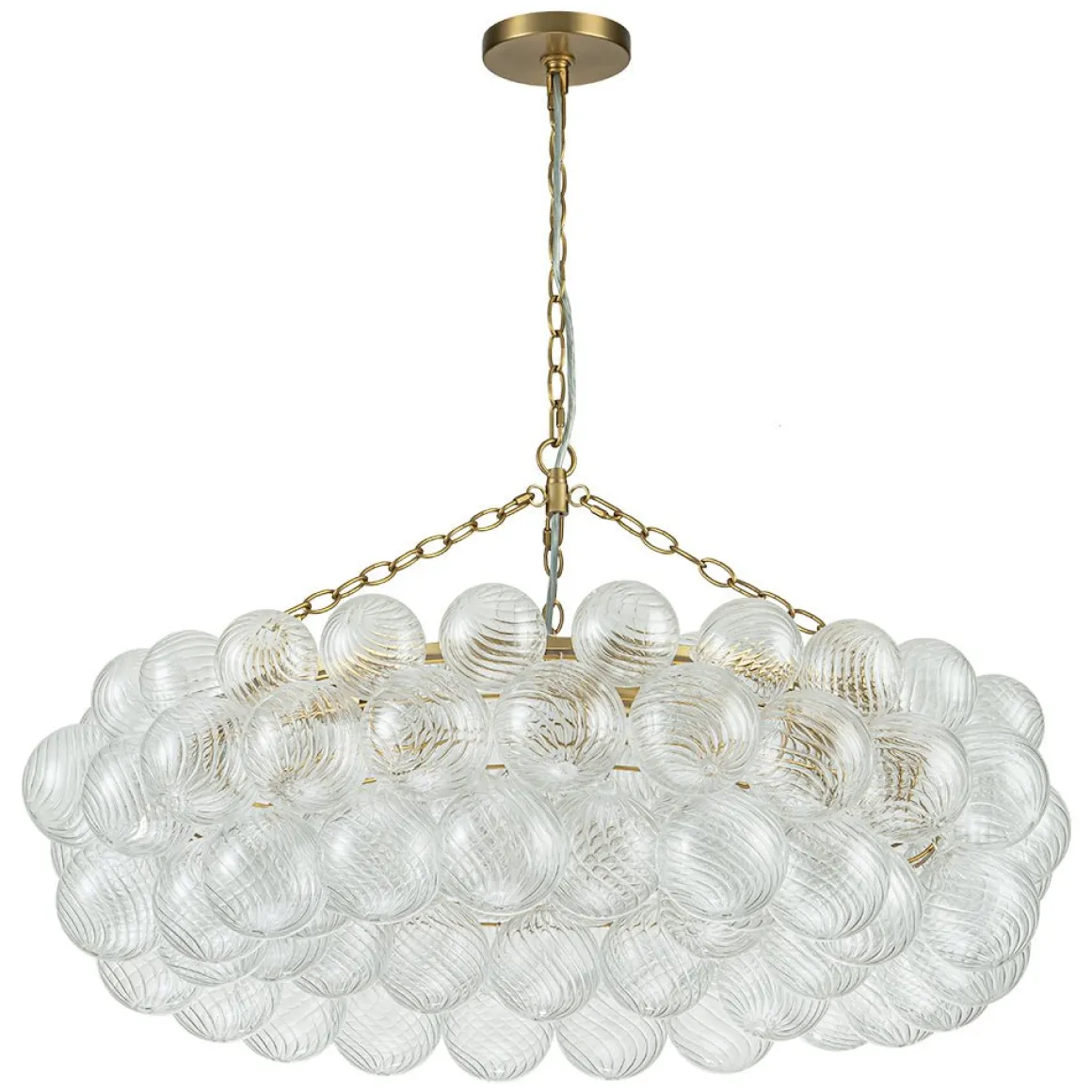 Brass Halo Ribbed Glass Globe Bubble Ring Chandelier