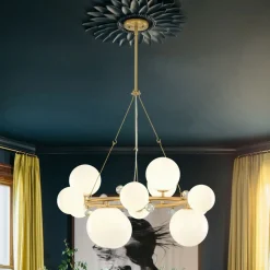 Brass Halo Shine Opal Glass Bubble Ring Chandelier