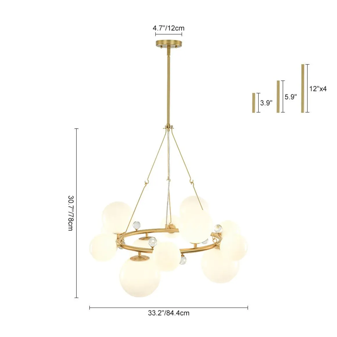 Brass Halo Shine Opal Glass Bubble Ring Chandelier