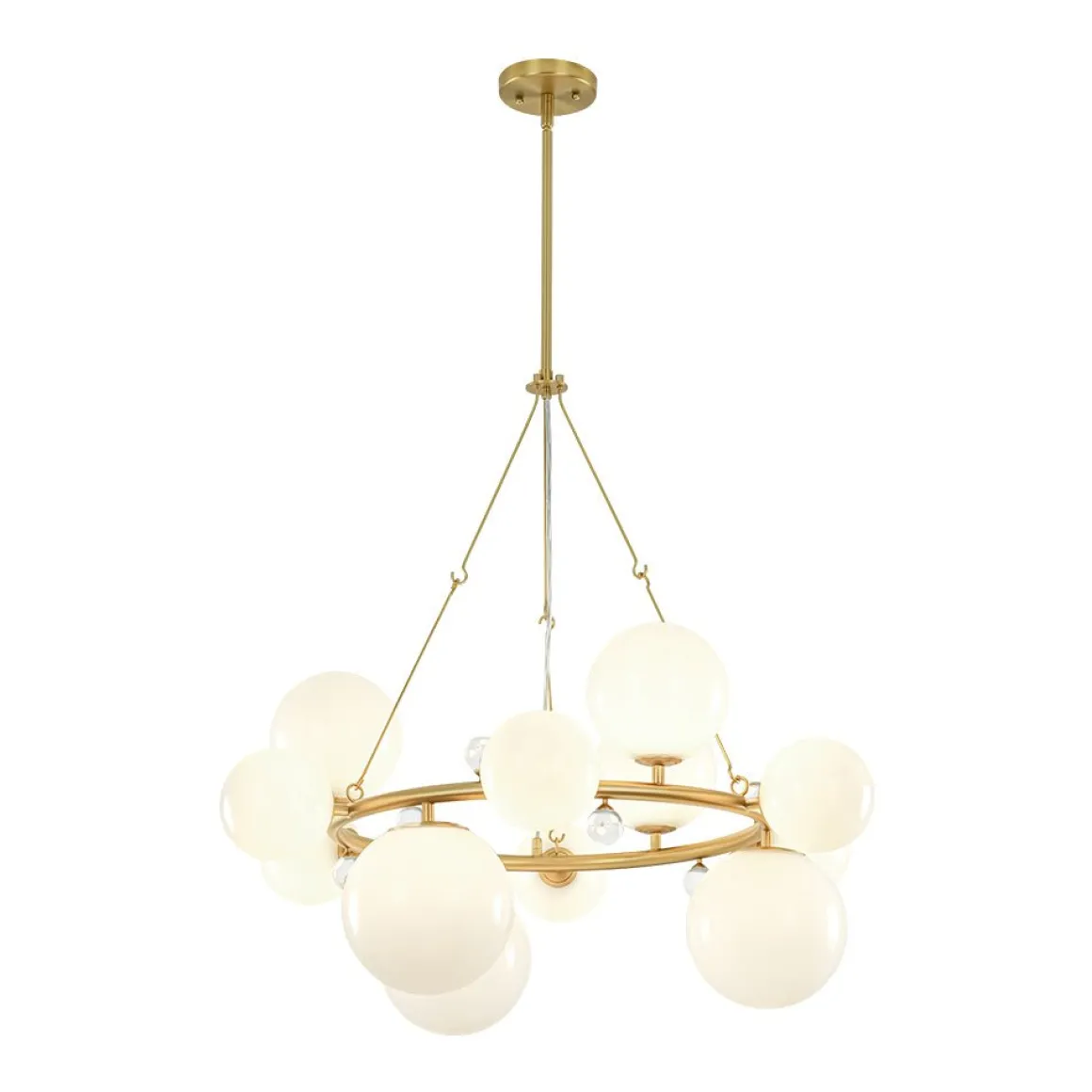 Brass Halo Shine Opal Glass Bubble Ring Chandelier