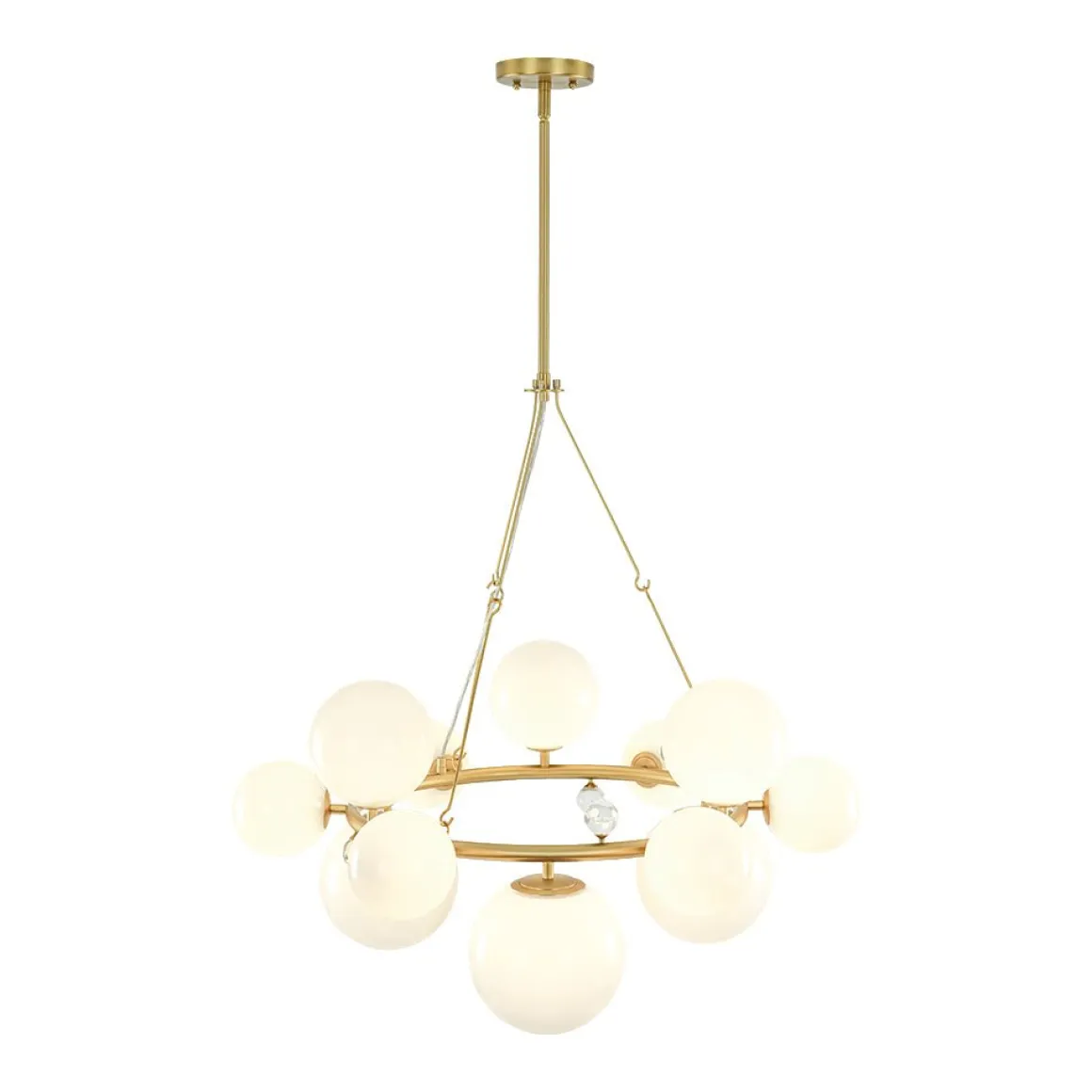 Brass Halo Shine Opal Glass Bubble Ring Chandelier