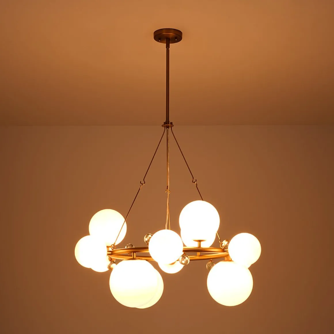 Brass Halo Shine Opal Glass Bubble Ring Chandelier