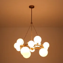 Brass Halo Shine Opal Glass Bubble Ring Chandelier