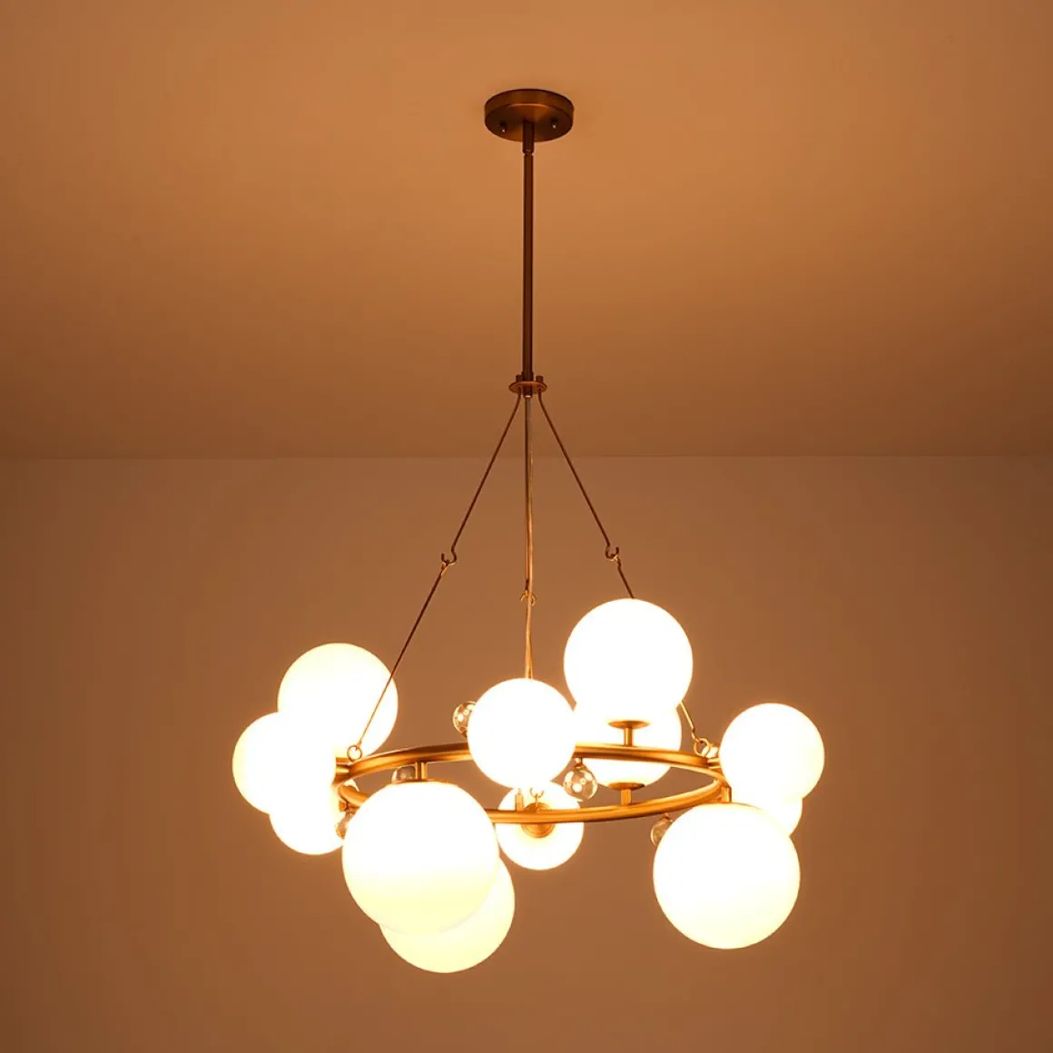 Brass Halo Shine Opal Glass Bubble Ring Chandelier