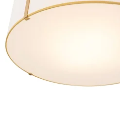 Brass Large White Fabric Drum Cage Chandelier