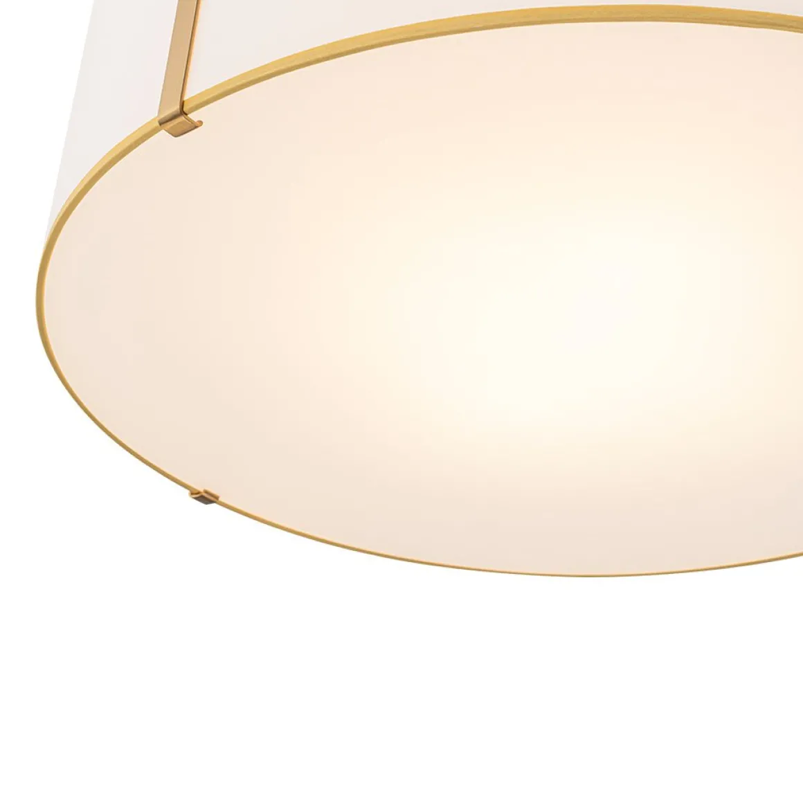 Brass Large White Fabric Drum Cage Chandelier